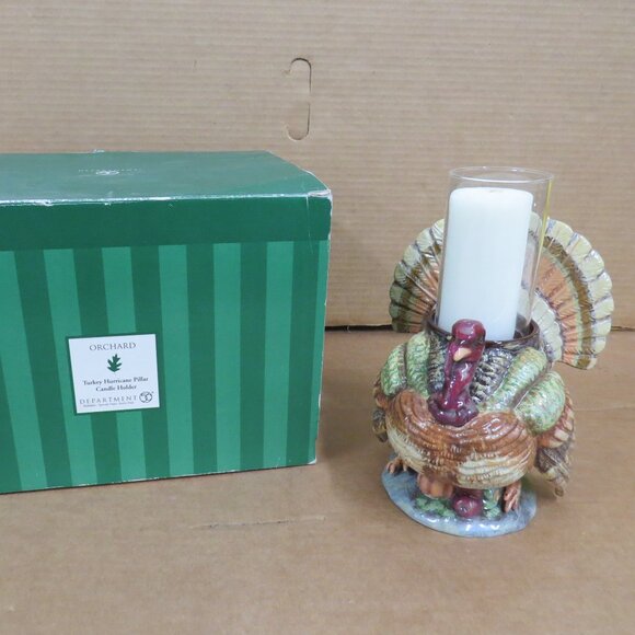 Department 56 Other - Dept 56 Turkey Large Centerpiece Hurricane Pillar Candle Holder Thanksgiving IOB